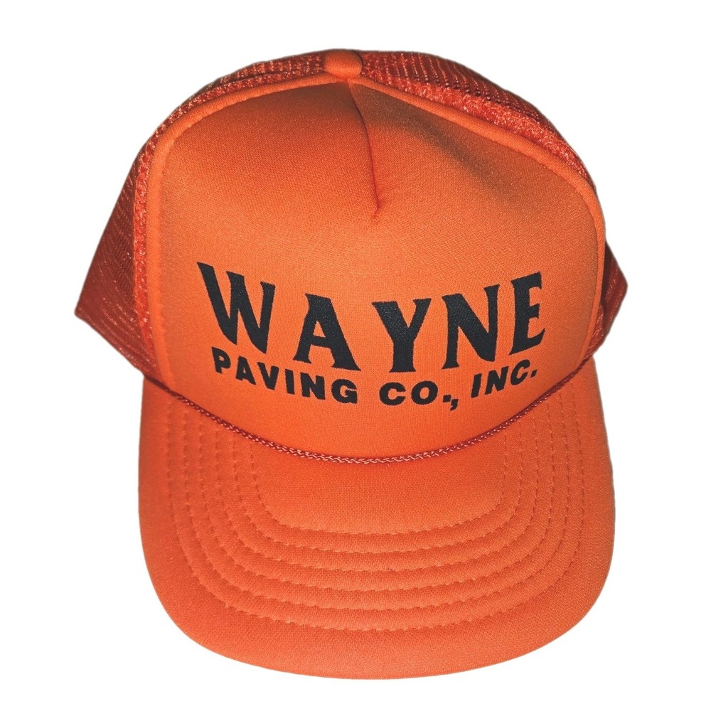 Vintage Wayne Paving Co Inc Trucker Hat Mesh Snapback Cap Orange Deadstock KC